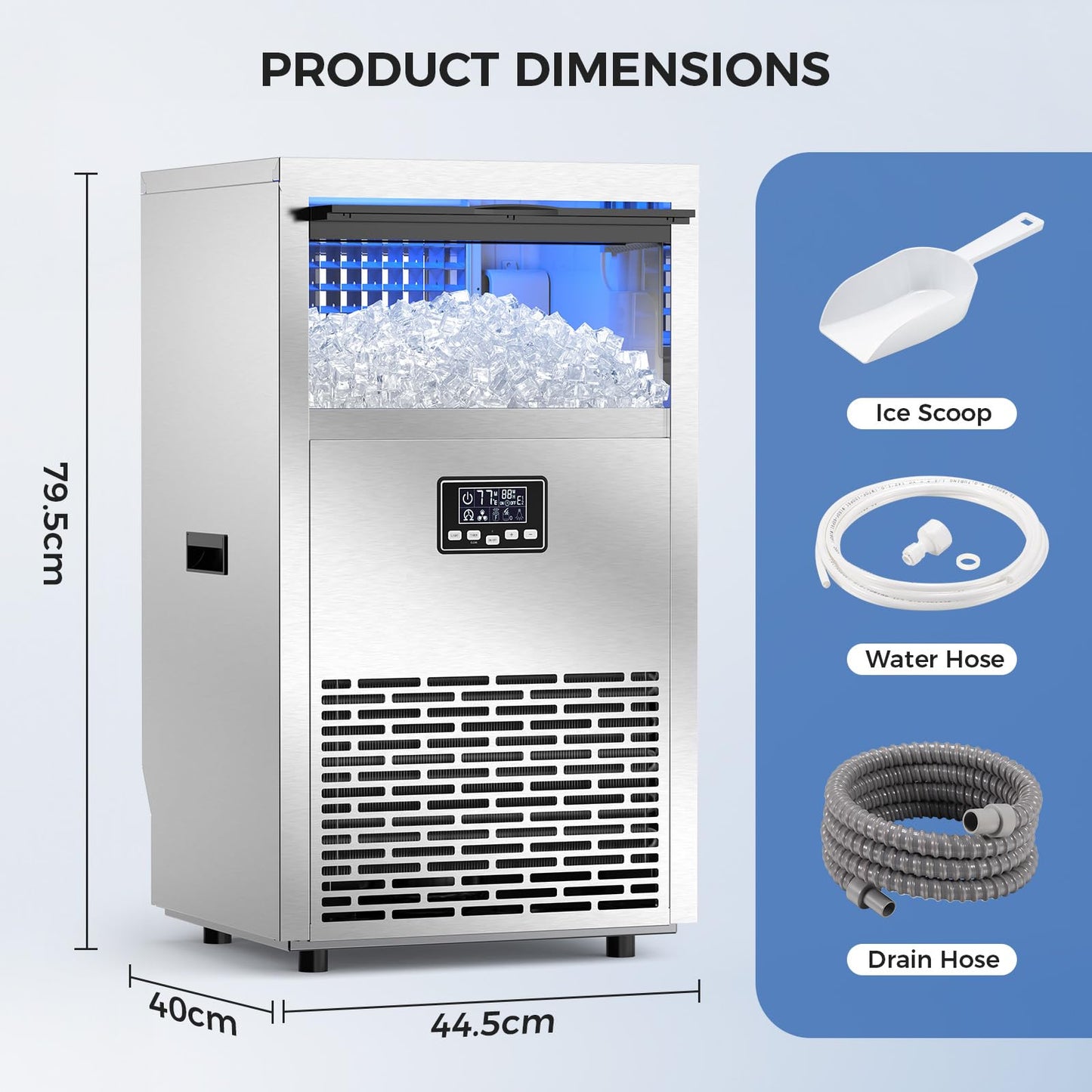 Electactic Commercial Ice Maker Machine,100lbs/24H Stainless Steel Ice Machine,29lbs Storage, Auto Self-Cleaning Freestanding Ice Maker, Ice Machine Freestanding for Bar/Cafe/Restaurant-Silver