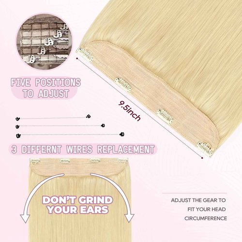Halo Hair Extensions Real Human Hair - Light Bleach Blonde, Halo Extensions Human Hair 14inch 85g