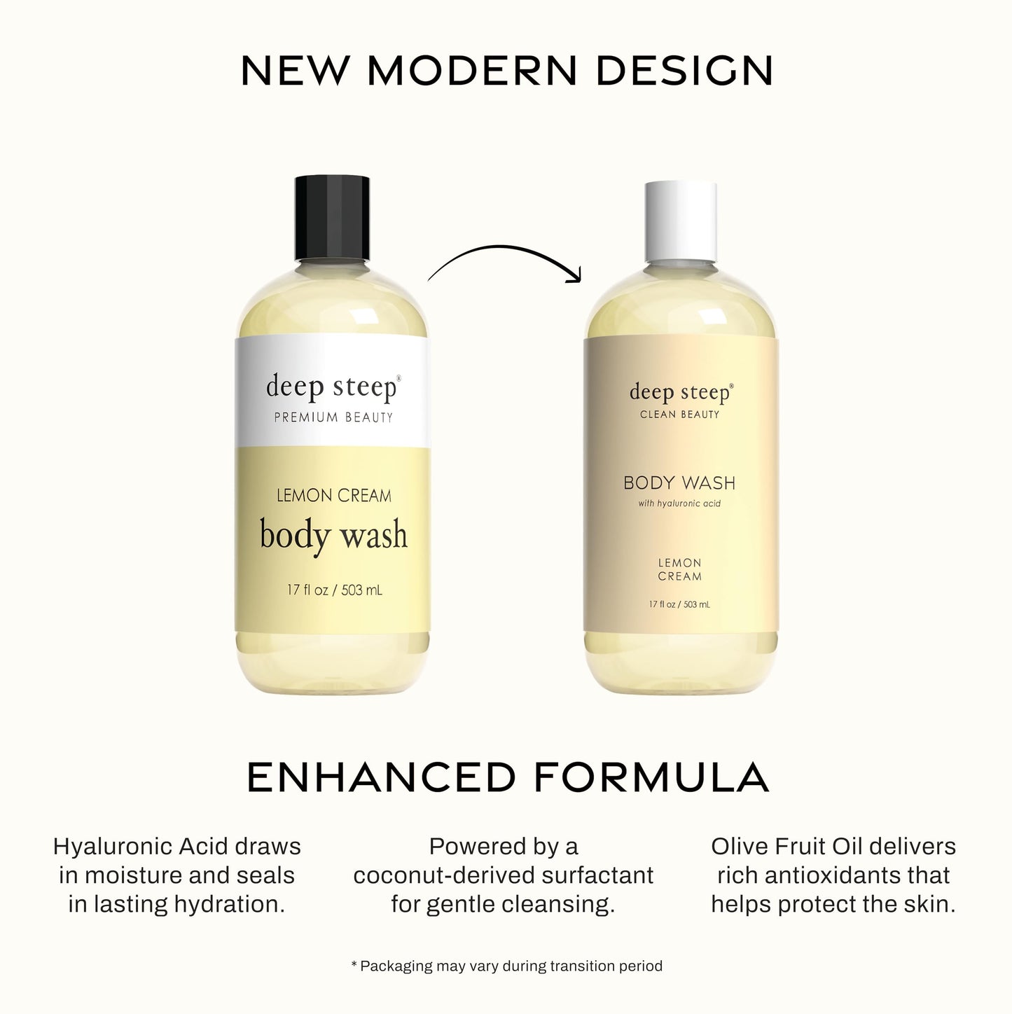 Deep Steep Body Wash, Lemon Cream, 17 oz - Hydrating Shower Gel with Hyaluronic Acid, Shea Butter, Aloe Vera & Argan Oil - Vegan