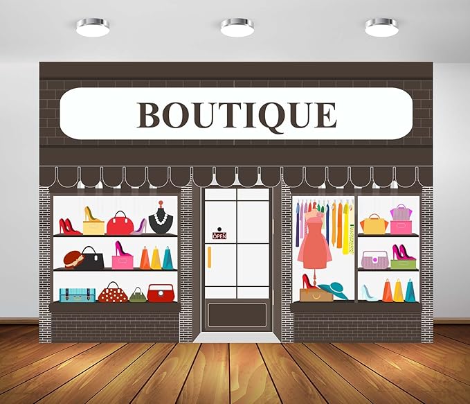 Loccor 7x5ft Fabric Cartoon Clothing Store Backdrop Fashion Boutique Shopping Mall Window Dress Handbag Photography Backgr...