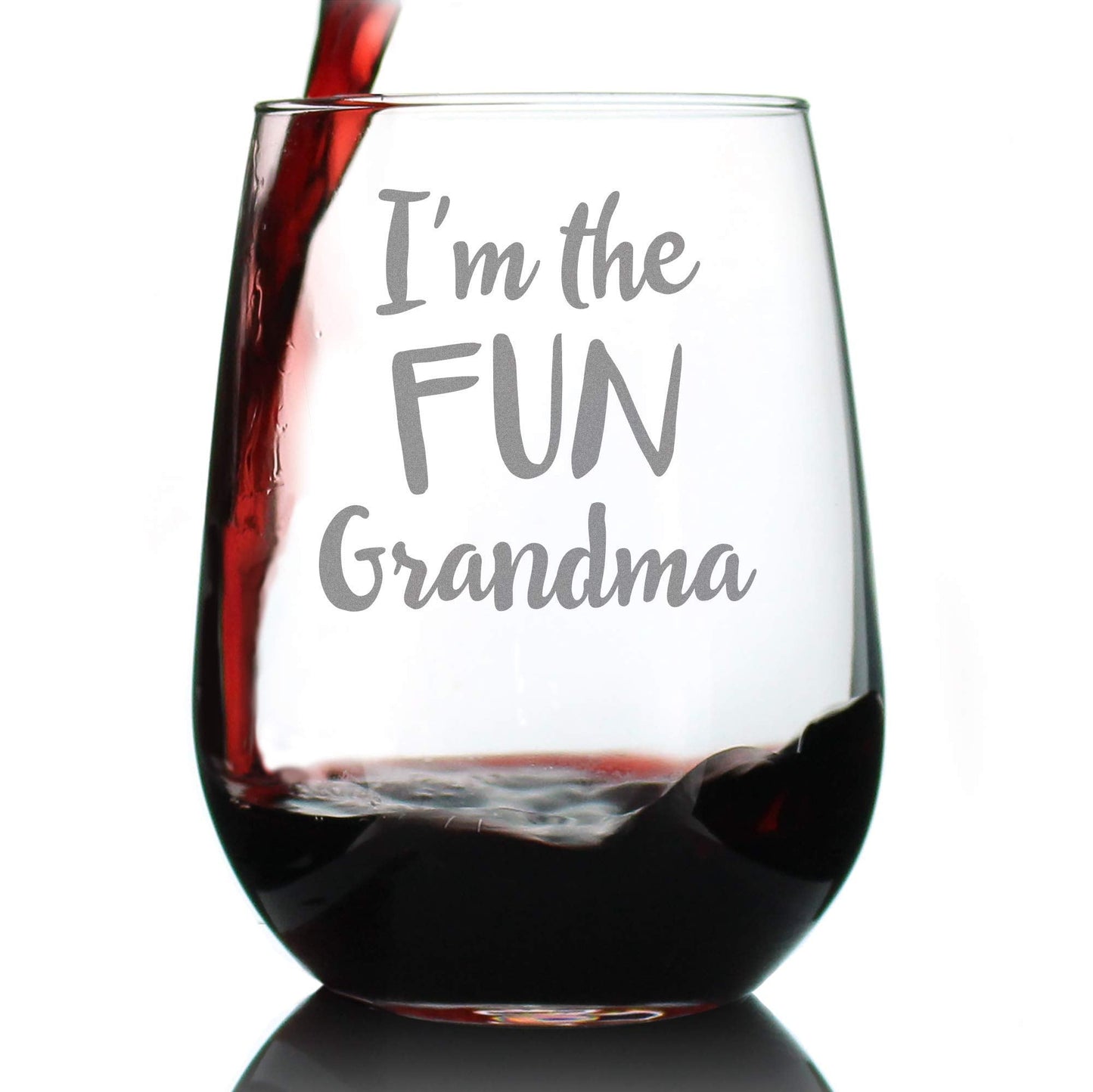 Fun Grandma – Funny Stemless Wine Glass, Large 17 Ounce Size, Etched Sayings, Gift Box