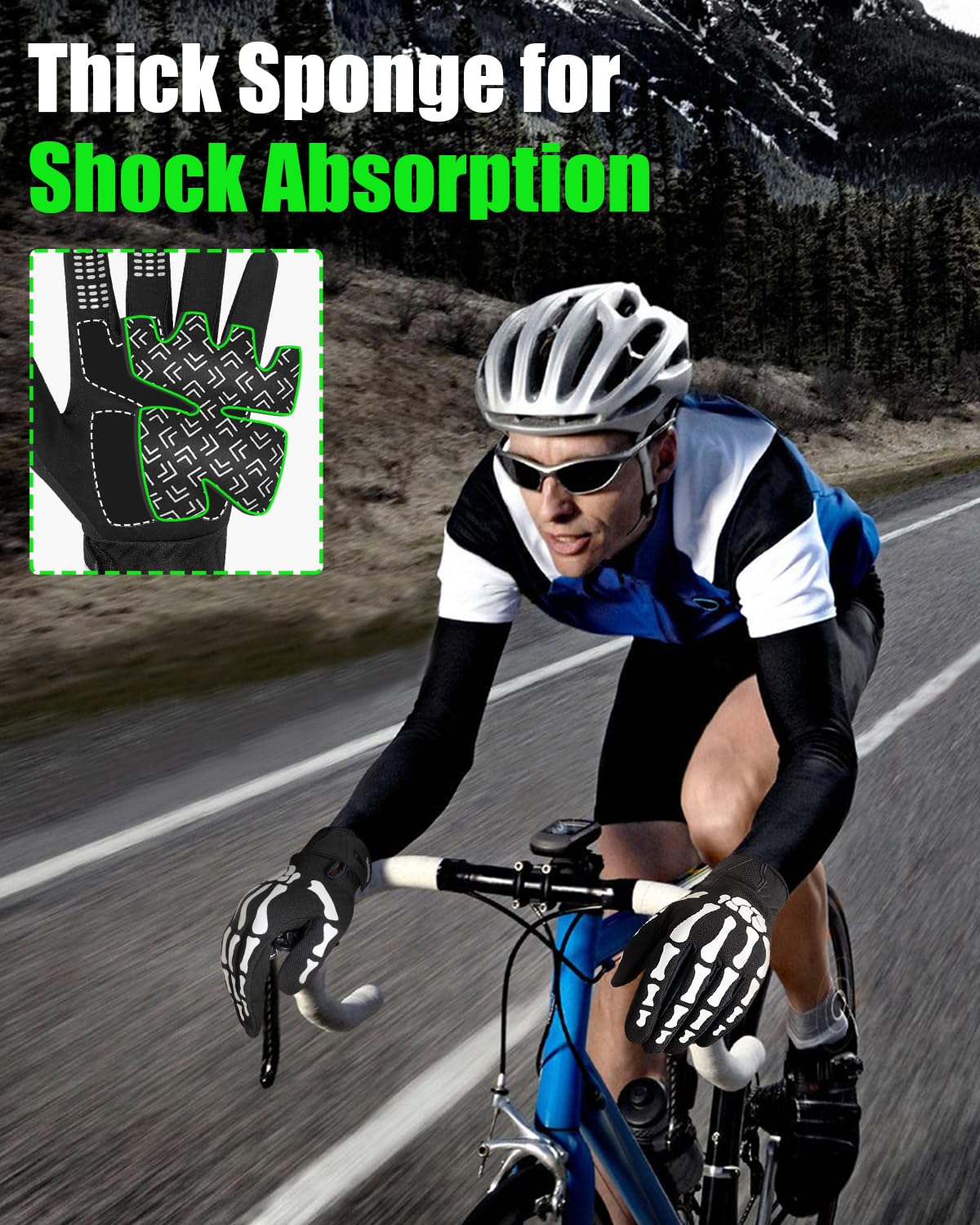 RIGWARL Skeleton Gloves Glow in The Dark, Touchscreen Riding Motorcycle Gloves for Men and Women, Breathable Dirt Bike Glove for Cycling(White, L)