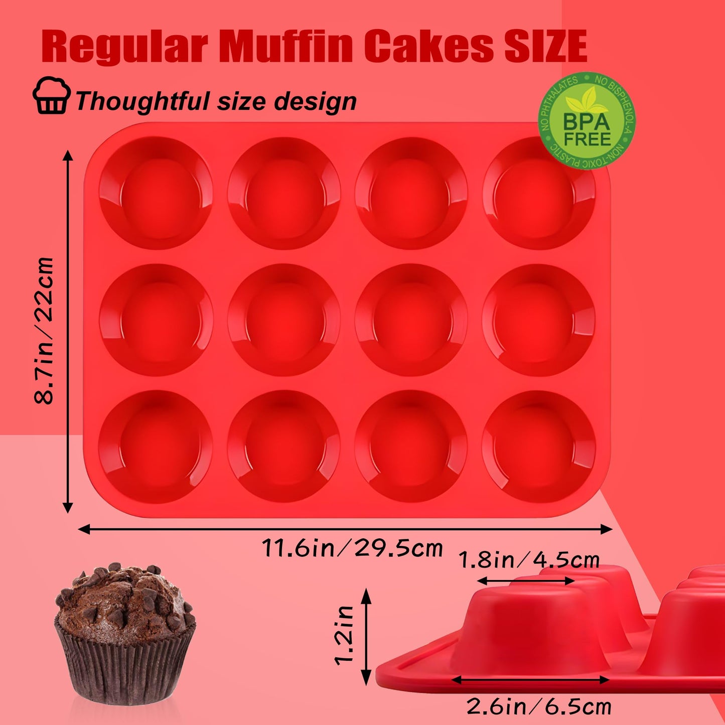 keliwa 2PCS Thicken-12 Cup Silicone Muffin Pan - Cupcake Baking Pan Great for Making Muffin Cakes, Tart, Bread -Non - Stick Silicone Mold/Dishwasher - Microwave Safe
