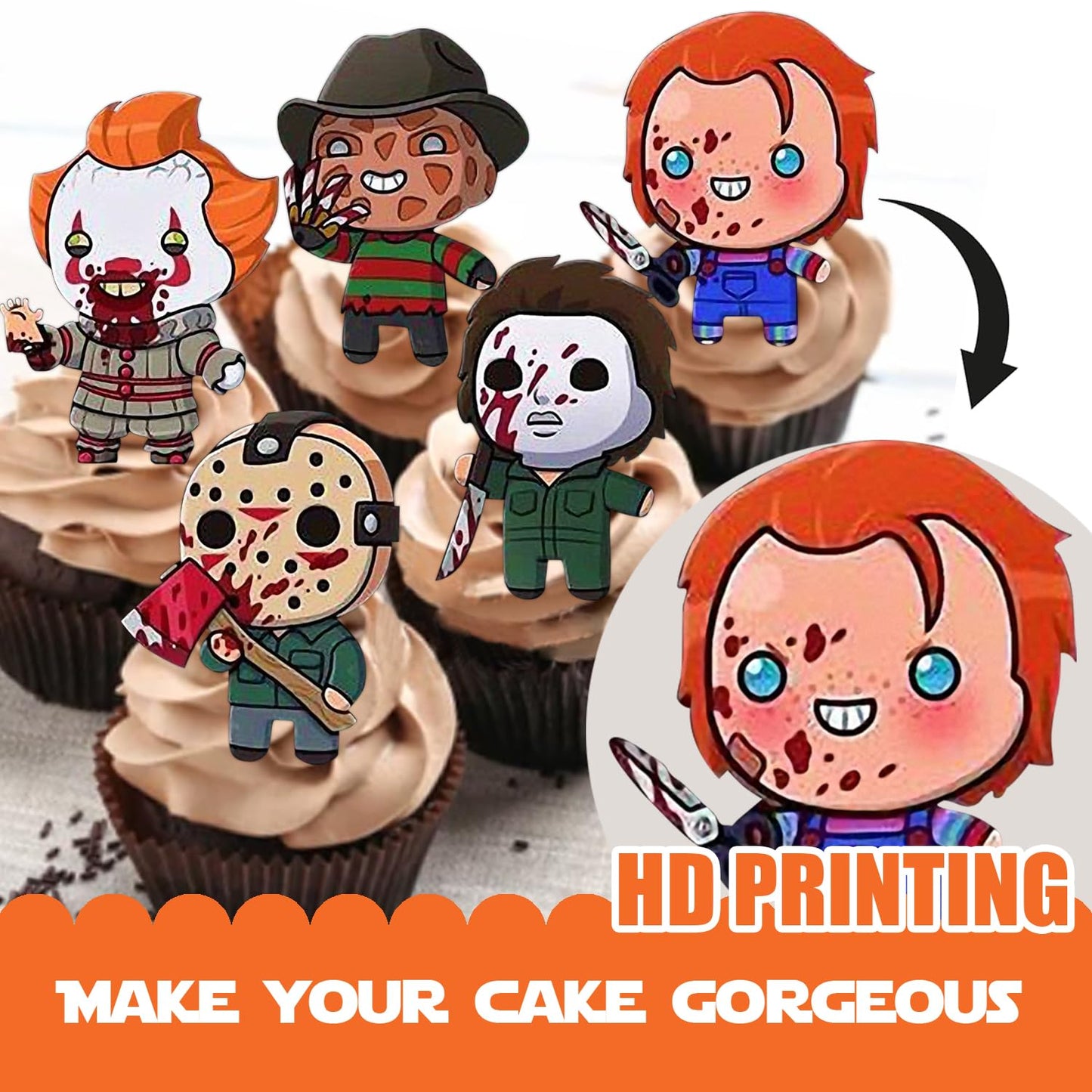 Pazwifa Cupcake Topper Halloween Fantasy Horror Movie Theme Supplies Decor Children Boys Girls Happy Birthday Anniversary Party Decorations Decor 18pcs Glitter