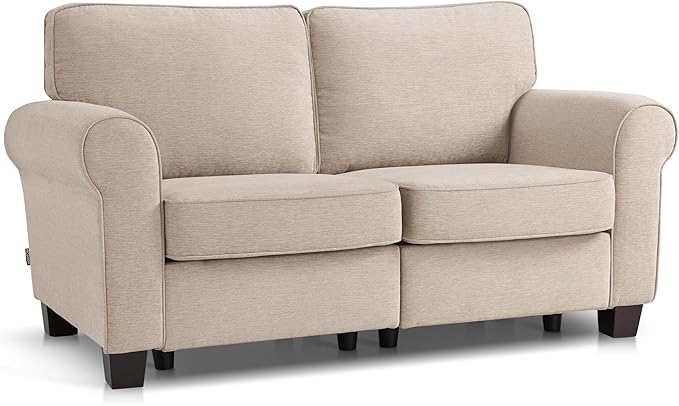 MCombo 67.7" Loveseat Sofa, 2-Seater Small Couch for Small Spaces, Classic Rolled Arm Upholstered Sofa with Solid Wood Legs for Living Room, Removable Cover, Chenille Fabric VE730 (Beige)