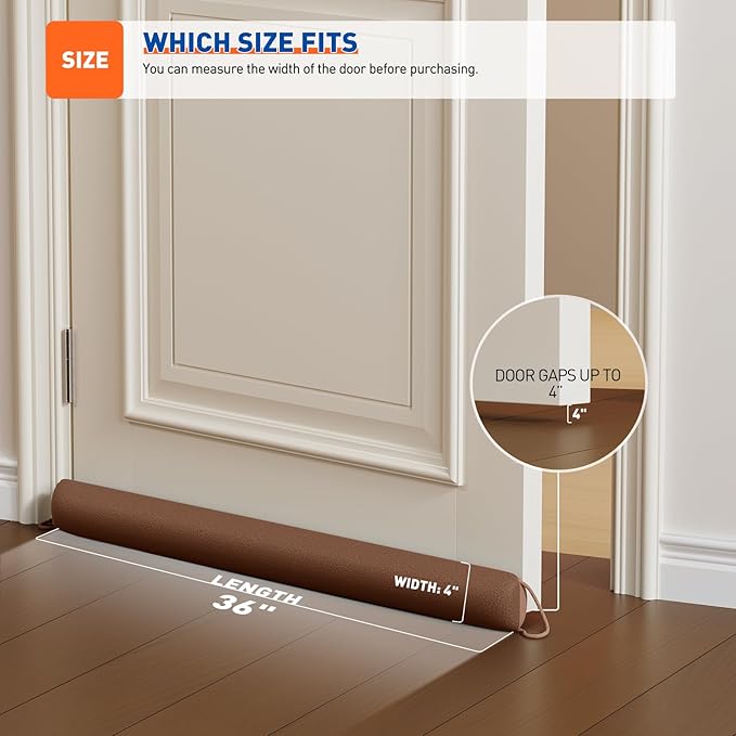 MAGZO Door Draft Stopper, 36 Inch Under Door Draft Blocker Noise Stopper, Weighted Wind Blocker Draft Guard for Bottom of Door, Brown