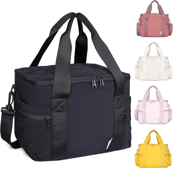 NOL Natural Organic Lifestyle Women's Nylon Lunch Cooler Cute Quilted Lunch Bag Large Leakproof Insulated Lunch Tote Bag f...