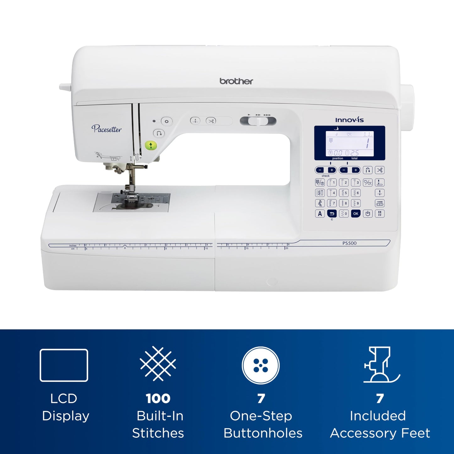 Brother PS500 Pacesetter Sewing Machine with 100 Built-In Stitches, 2.4" x 1.3" LCD Display