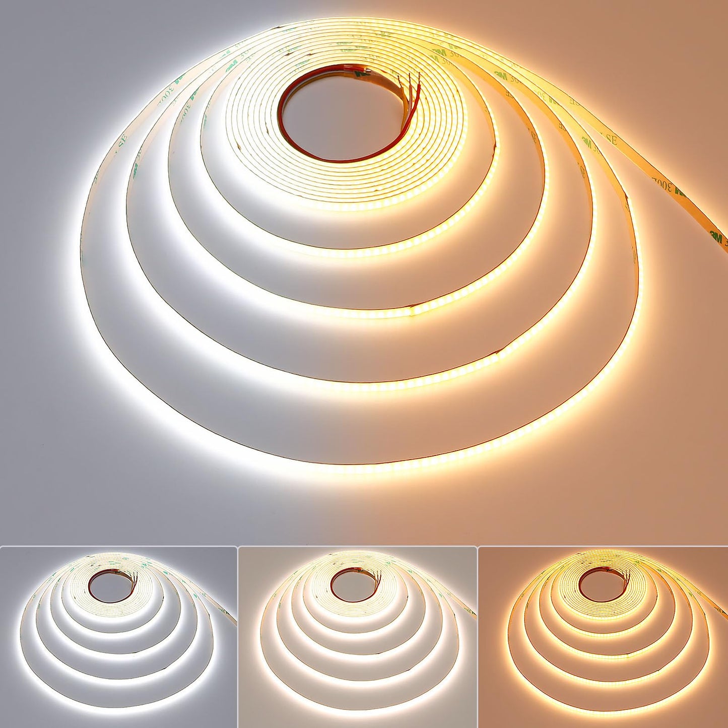 TOPAI 5mm Ultra Thin 24V COB LED Strip CCT Dimmable White 2700-6500K CRI>90+ Dotless 16.4ft 608LEDs/M High Density Cuttable Flexible Self Adhesive for Cabinet Home DIY Lighting