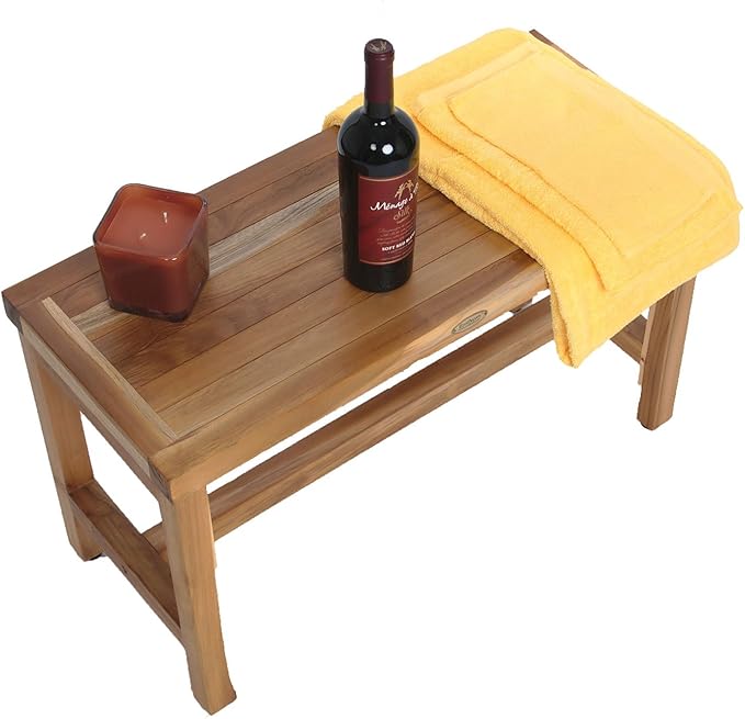 EcoDecors 30" Eleganto Teak Shower Bench – Full-Size Waterproof Bathroom Seat | for Adults & Seniors | Spa-Style Teak Stool | Non-Slip Adustable Height Feet | Elegance & Safety | 250 Pound Capacity