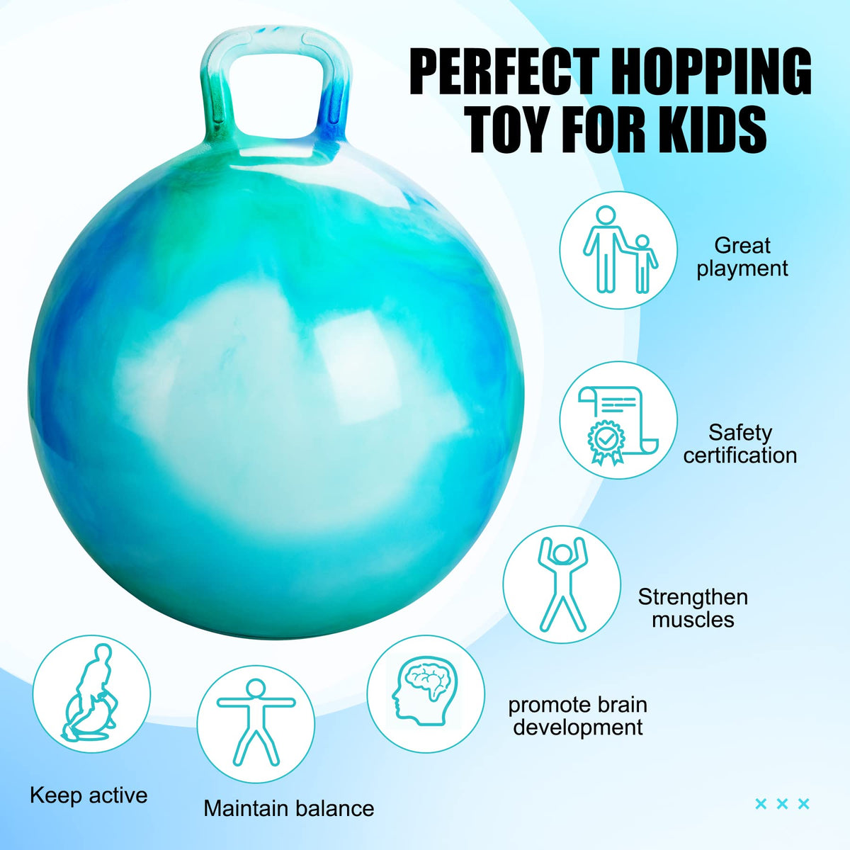 INPODAK Hopper Ball 18 Inch Bouncy Ball with Handle for Kids, Hippity Hop Jumping Hopping Toy for Boys Girls Ages 3-6 with Pump and Gift Box Great Gift for Birthday Holiday