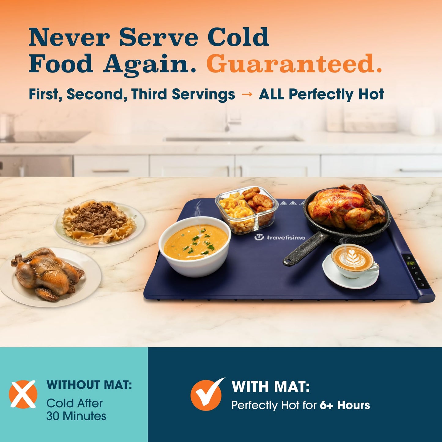 TRAVELISIMO Warming Mat for Food, 24x16in Warming Trays For Buffets Party & Family Dinners - Food Warming Mat keeps Meals Warm & ready to Serve, Electric Warming Tray With Elegant Design For any Table