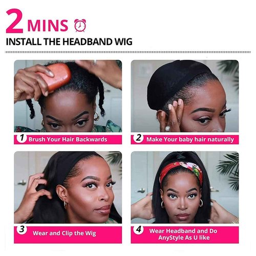 TNICE Headband Wig Human Hair Straight 22 Inch Headband Wigs for Black Women Glueless None Lace Front Human Hair Wigs Brazilian Virgin Hair Machine Made Headband Wigs 150% Density Natural Color