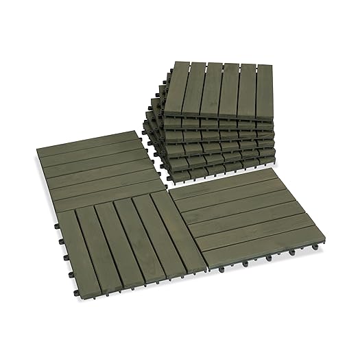 VICTORY RELAX Acacia Wood Decking Tiles 9PCS - Easy Snap Interlocking Deck Tiles for Patio Poolside Balcony Decor - All Weather Waterproof Flooring for Indoor & Outdoor (Round Joints)