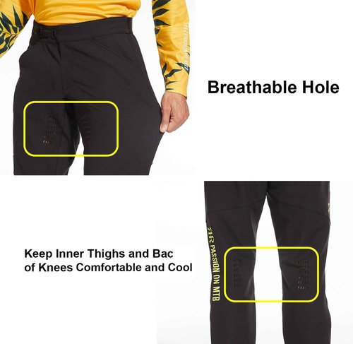 REYSHIONWA Men's Mountain Bike Pants Cycling Riding Pants MTB Waterproof Lightweight BMX Downhill Dirt Bike Pants Black