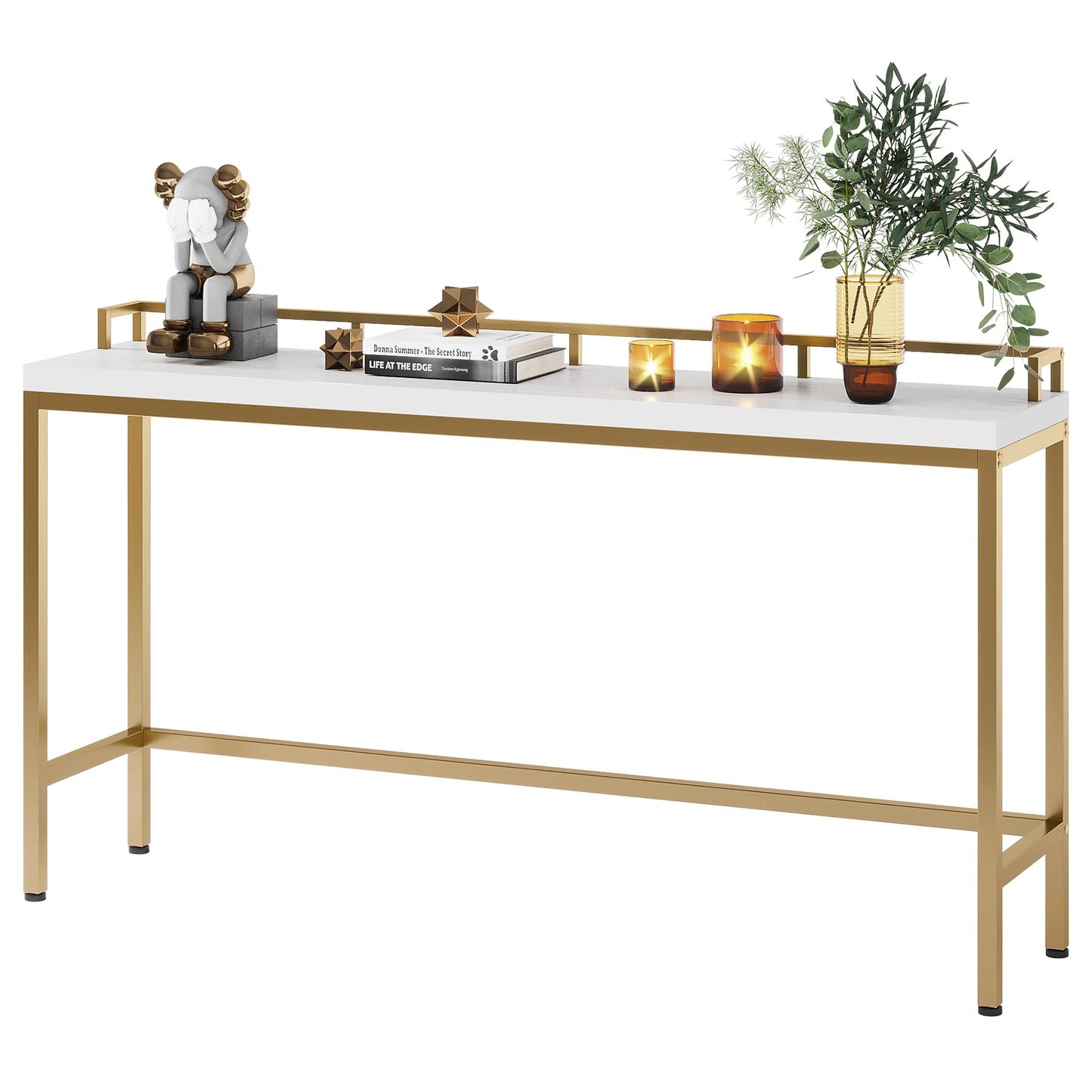 Tribesigns 70.9 inch Extra Long Sofa Table, Narrow Console Table Behind Couch, Modern Entryway Table Skinny Hallway Table for Living Room (White+Gold)