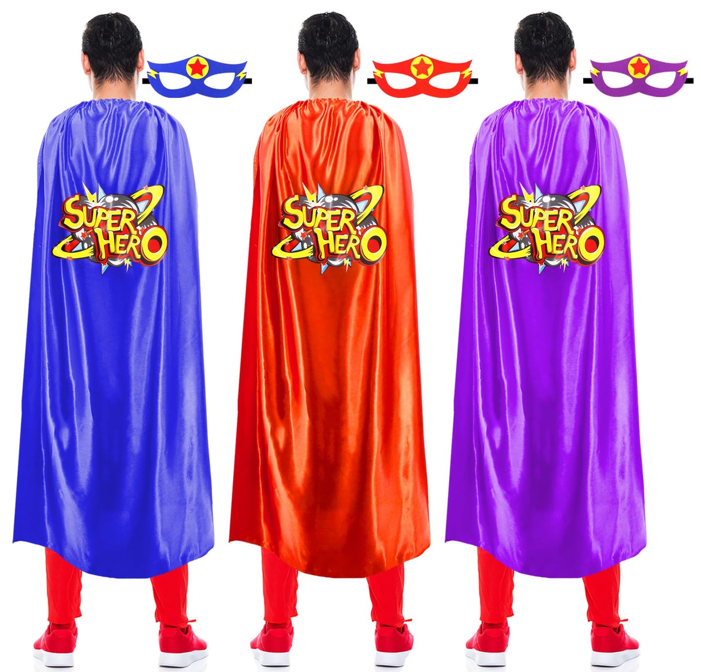 iROLEWIN Superhero-Capes and Masks for Adults Superhero-Costumes as Women Men Halloween Dress-Up Family Party Favors Gifts
