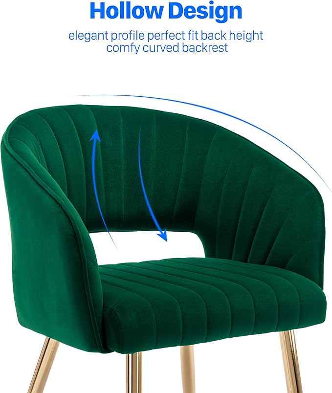 KCC Modern Velvet Desk Chair Accent Armchair Upholstered Tufted Chairs Dining Chairs, Tufted Vanity Chairs Side Chairs with Gold Metal Legs for Dinging Room Living Room Restaurant, 1 PC & Green