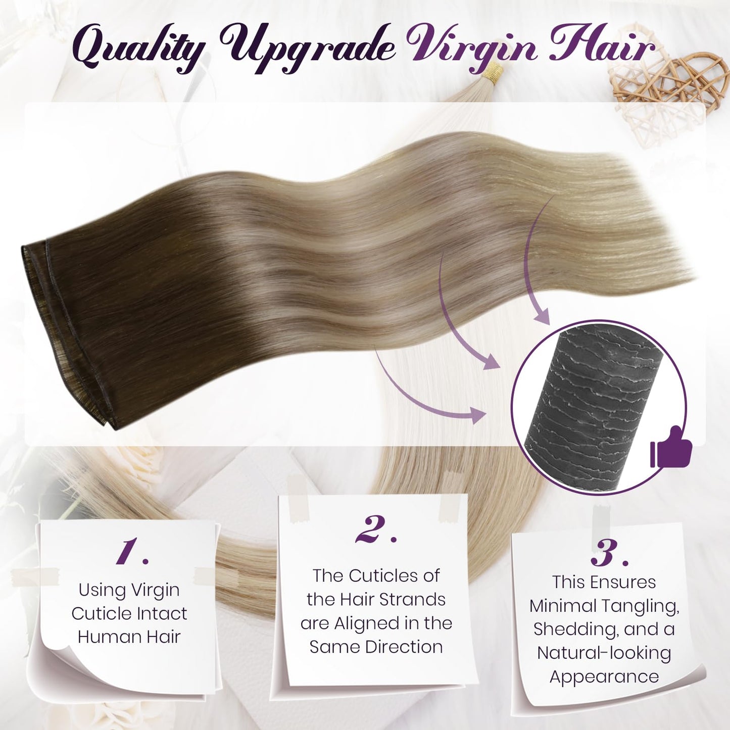 LaaVoo Hand Tied Weft Hair Extensions Human Hair Long Sew in Hair Extensions Real Human Hair Genius Weft Extensions Rel Human Ha