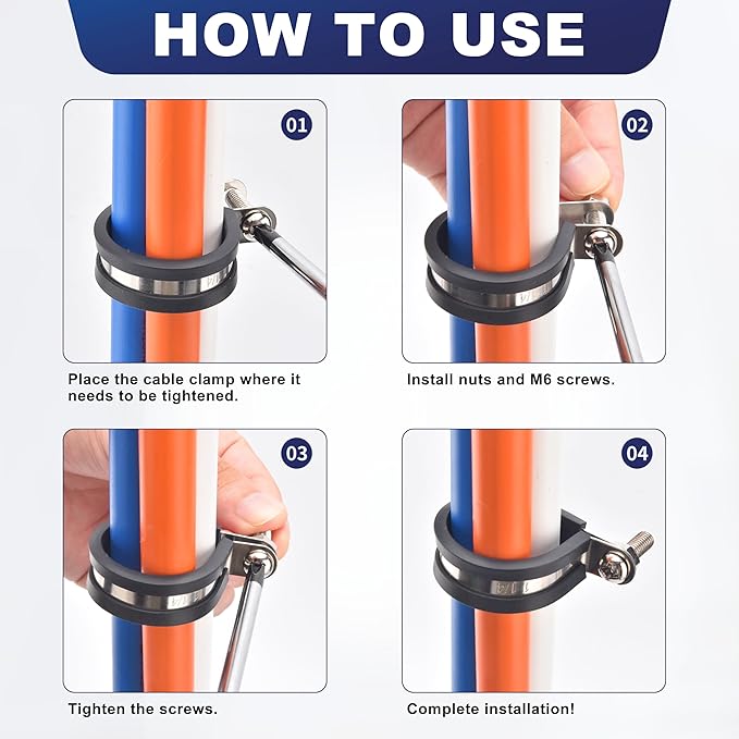 50PCS 3/4 Inch Cable Clamps, 304 Stainless Steel Rubber Coated Cable Clamps, Pipe Clamps
