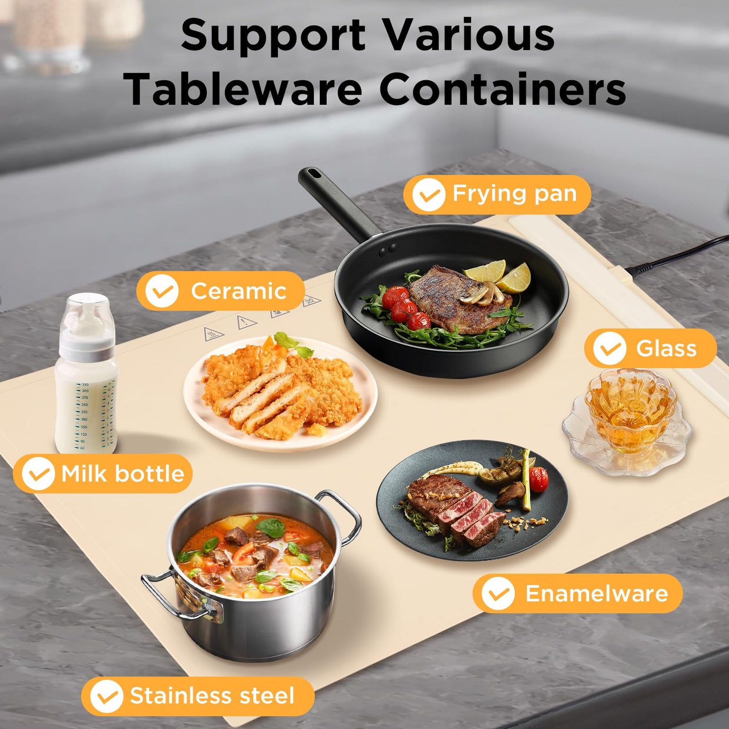 Warming Mat for Food,Food Warming Mat,White Elephant Gifts, Portable Electric Warming Tray for Food,with 3 Temperature Settings,Food Warmer for Buffet Party, Sabbath, Gatherings, Daily Use（Cream)