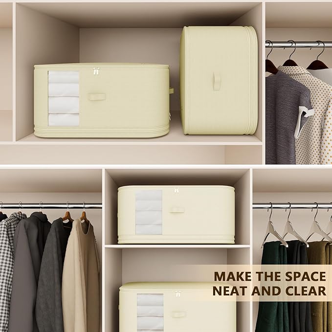 5-piece compressed clothes storage bags, foldable wardrobe storage bags, large-capacity with handles, suitable for sweaters, bed sheets, blankets, down quilts, pillows, toys, etc.（cream）