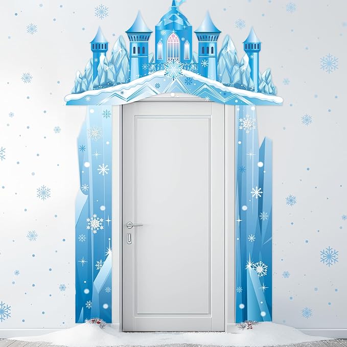 Tiamon Winter Wonderland Door Decorations Snow Castle Porch Banners Archway Ice Snowflake Hanging Door Banner Backdrop for...