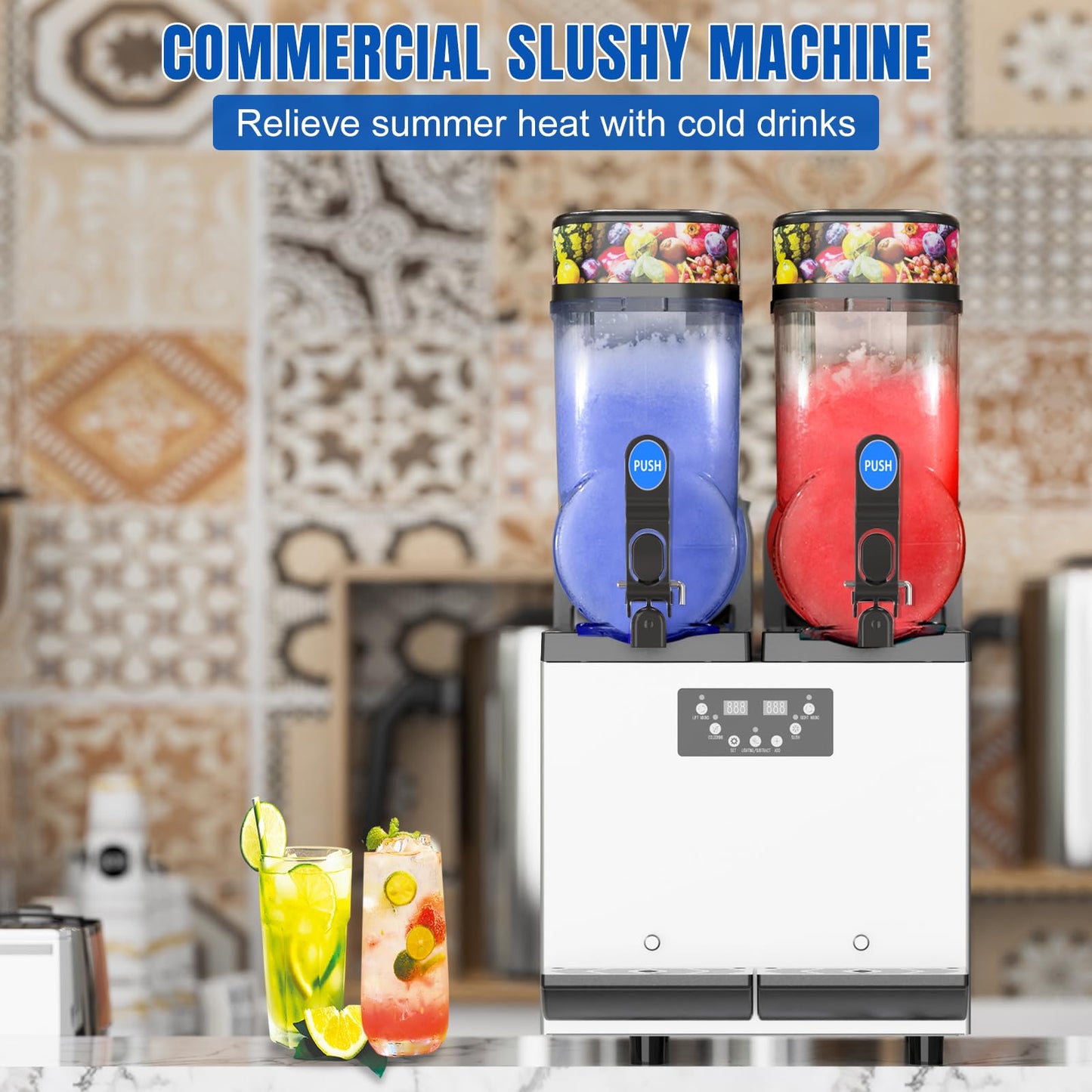 XPW Commercial Slushy Machine 500W 15L Tanks Commercial 110V Slushie Maker Machine 304 Stainless Steel Margarita Machines Quick Frozen Slush Maker for Bars Cafes Restaurants