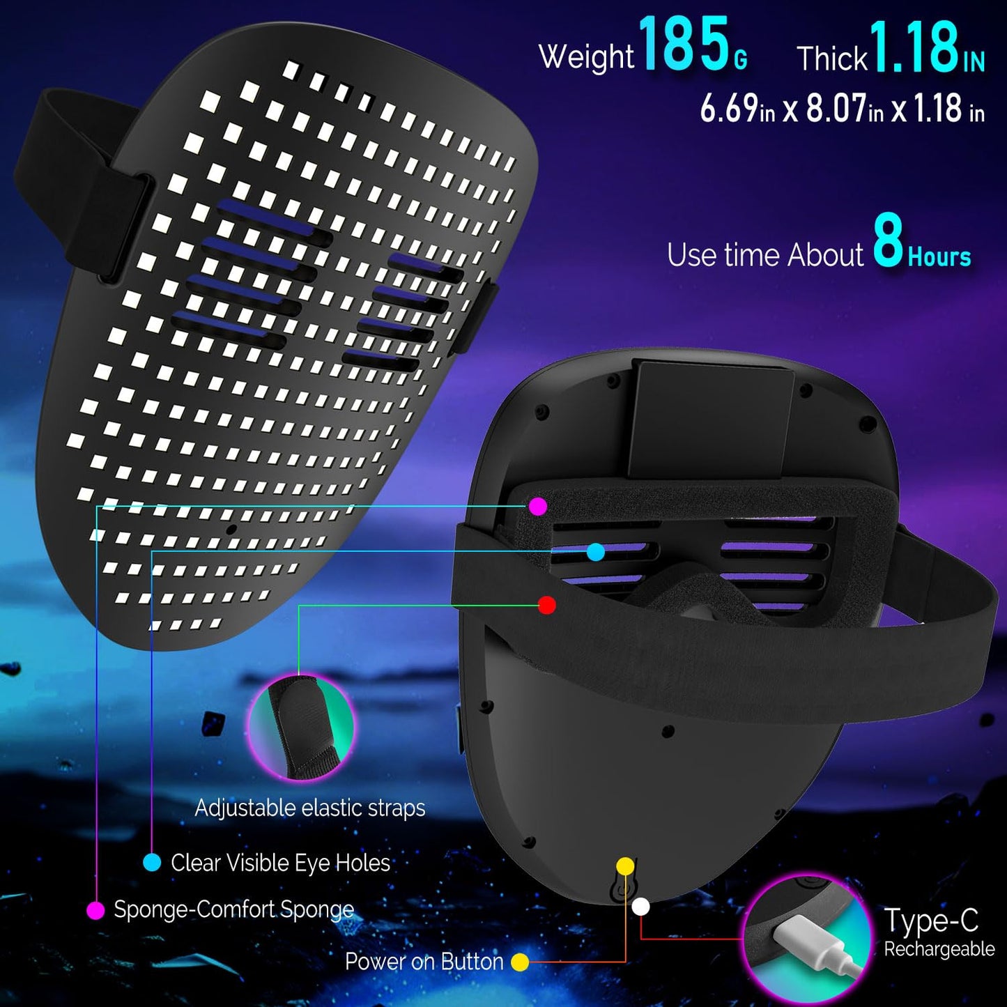 MEGOO Led Mask with Gesture Sensing Transforming,Light Up Luminous Digital Glow Mask for Halloween Rave Dj Party Masquerade