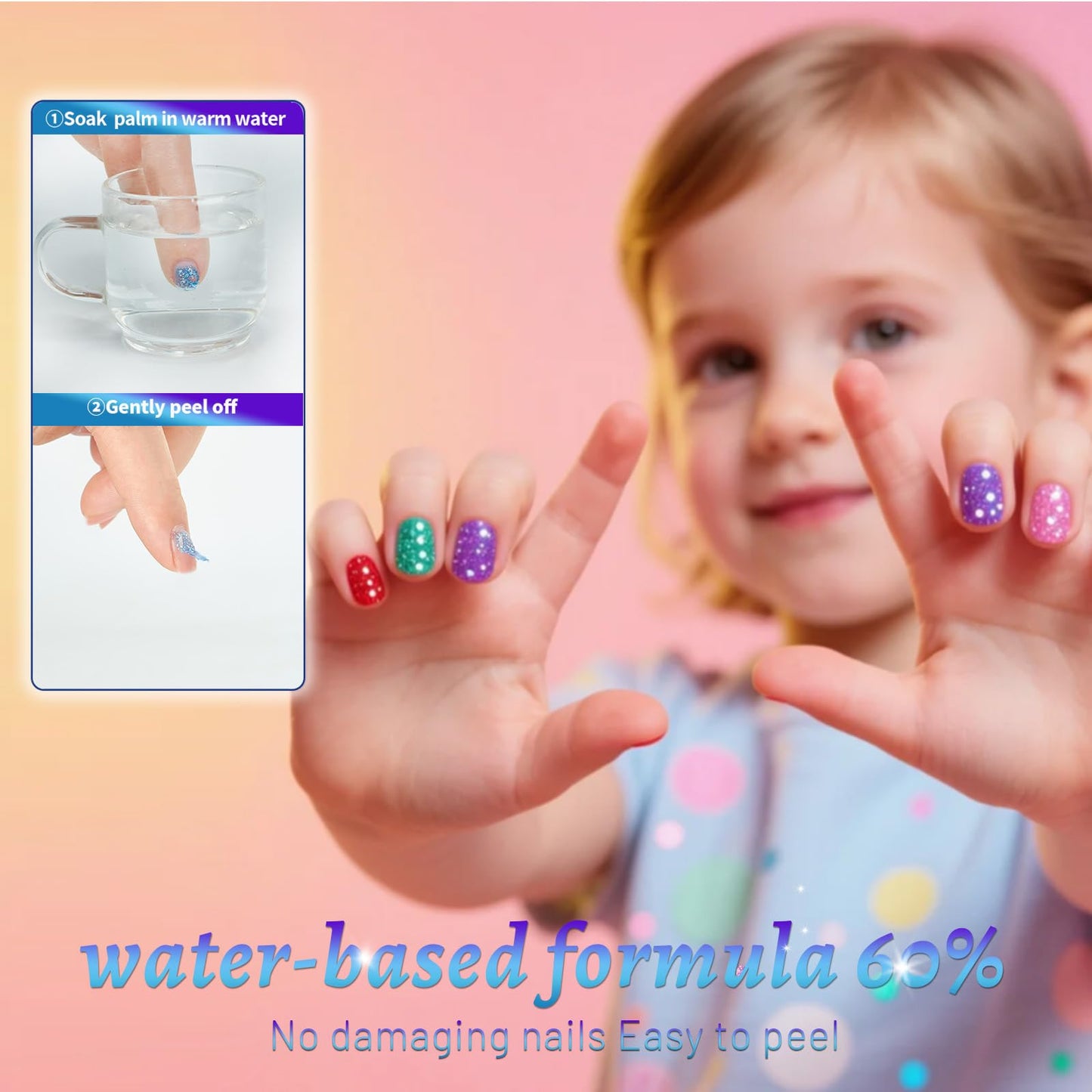 Aieenjor Non-Toxic Kids Nail Polish Set, Glitter Quick Dry Fingernail Polish for Toddler, Water-Based Peelable Nail Polish for K