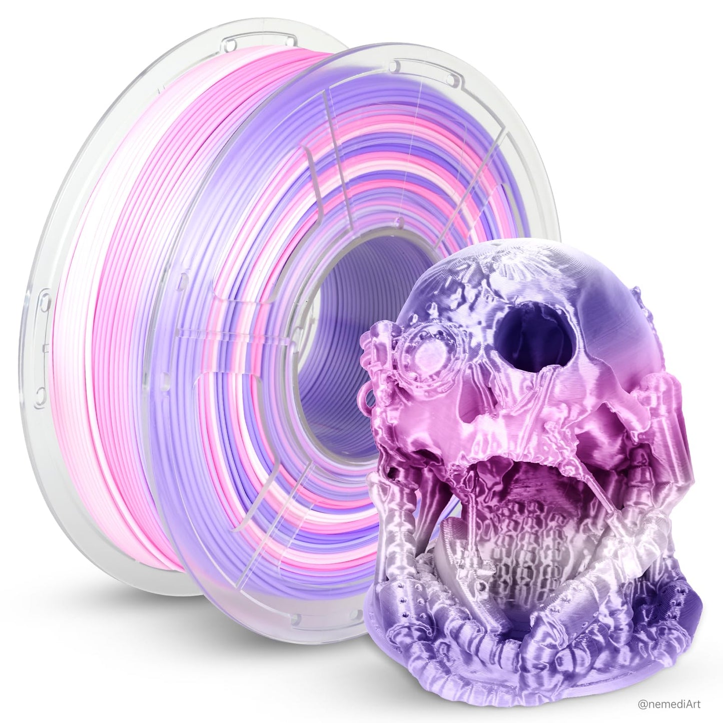 JAYO Silk Rainbow PLA+ Filament 1.75mm 1.1kg, Multicolor Gradient Shiny PLA, Color Changes Every 8 Meters in Lilac-Violet, High