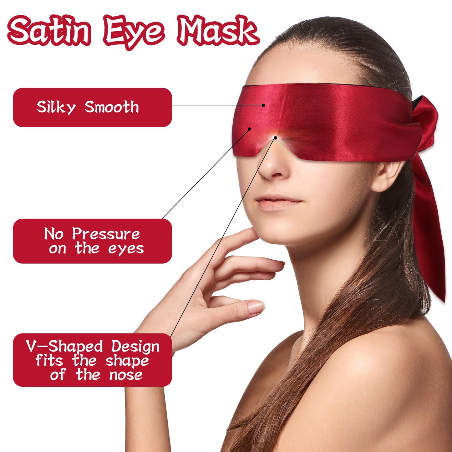 4Pcs Satin Blind Fold for Game, Soft Silk Blackout Blindfold for Adults Couples, 57'' V-Shaped Sleeping Eye Mask, Adjustable Eye Shade Cover, Travel Blind Folds for Adult Play Women Men Meditation