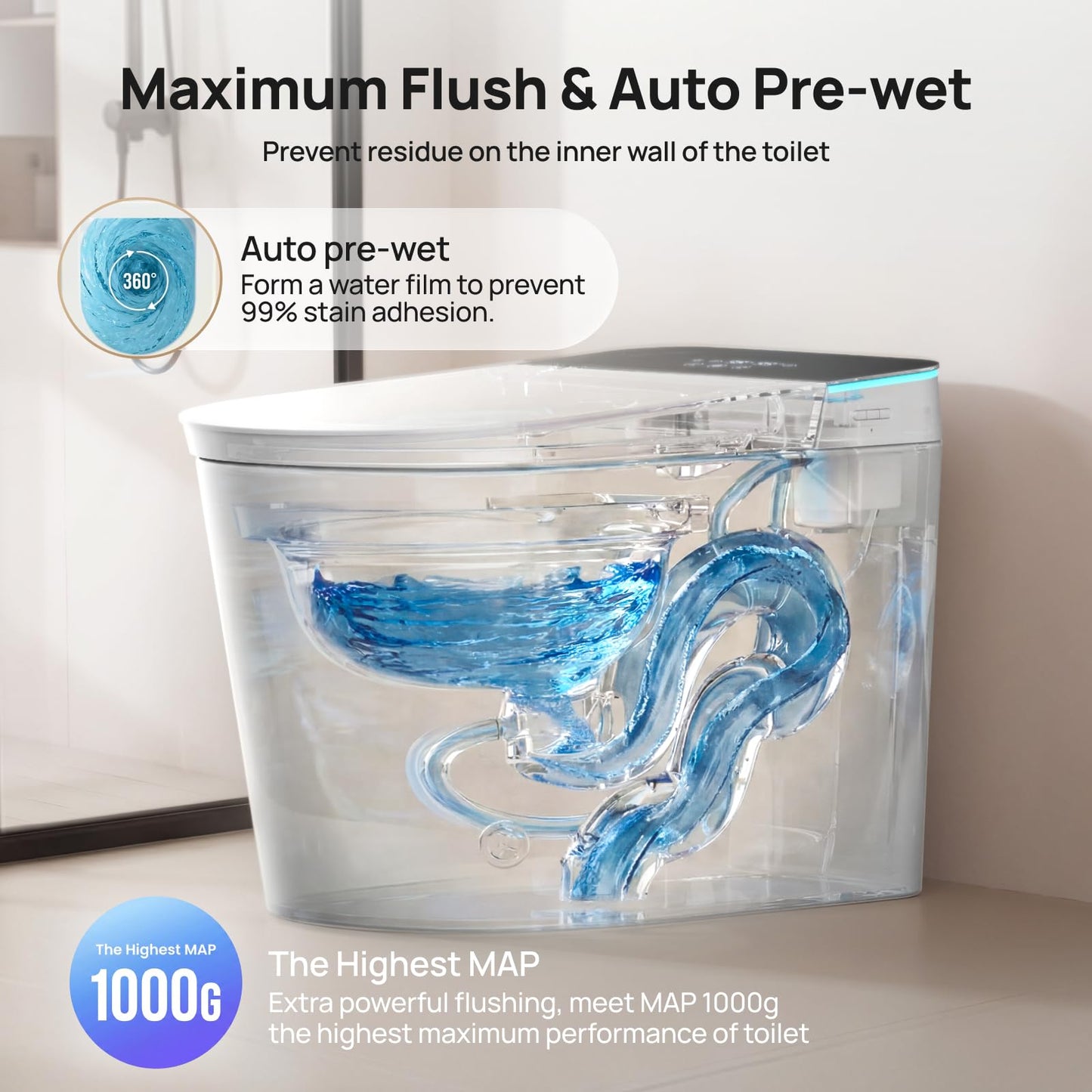Smart Toilet with Bidet Built-in: Auto Dual Flush Bidet Toilet with Dryer, Gentle Wash One Piece Toilet with Child Mode, Foam Shield, Heated Seat, Foot Sensor, UV-C Night Light, Manual Lid/Seat