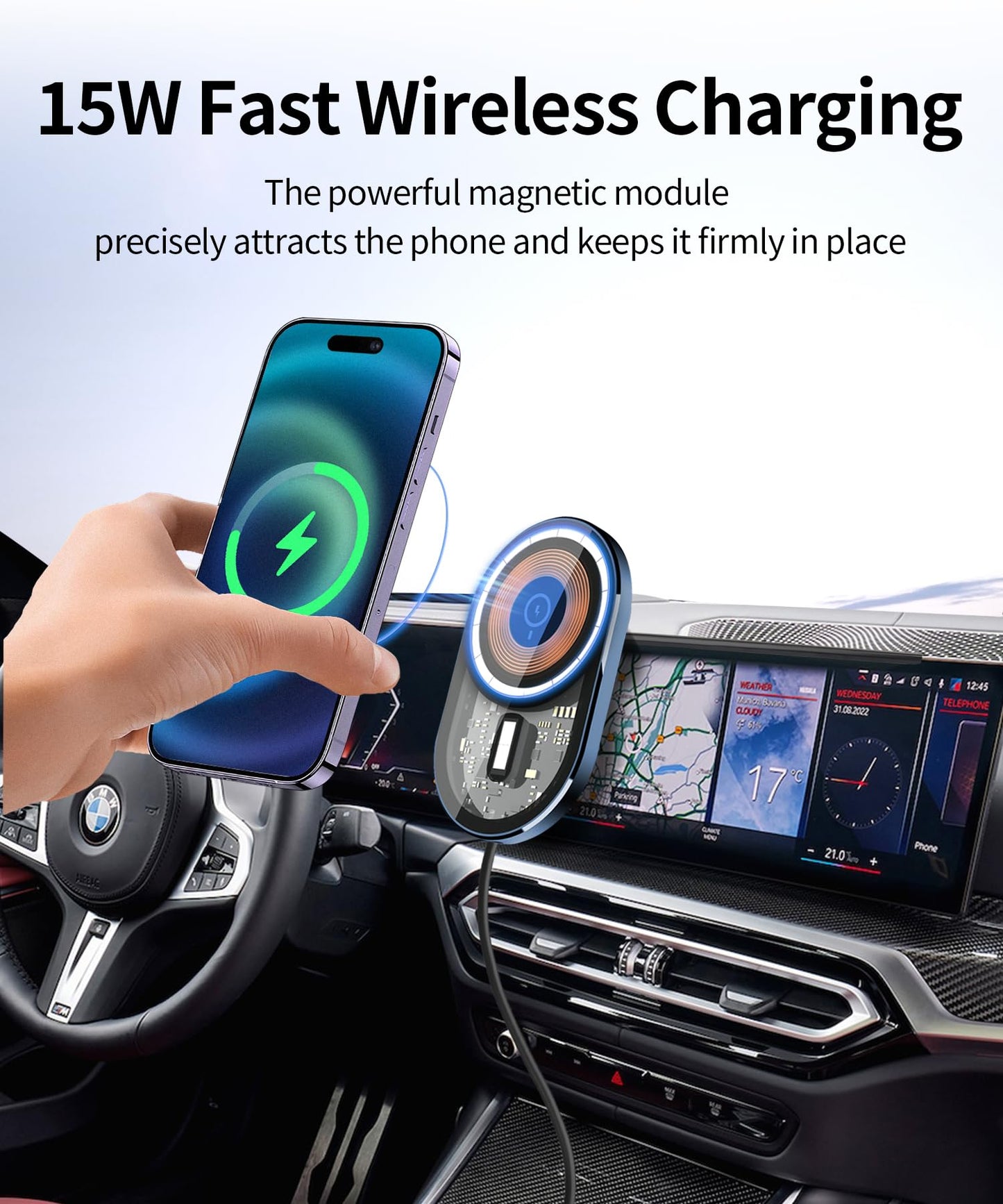 Masergogo Wireless Charging Car Phone Holder For 2023-2025 Bmw 3 Series /2024 2025 4 Series/2025 2 Series/2022-2025 I4 Accessori