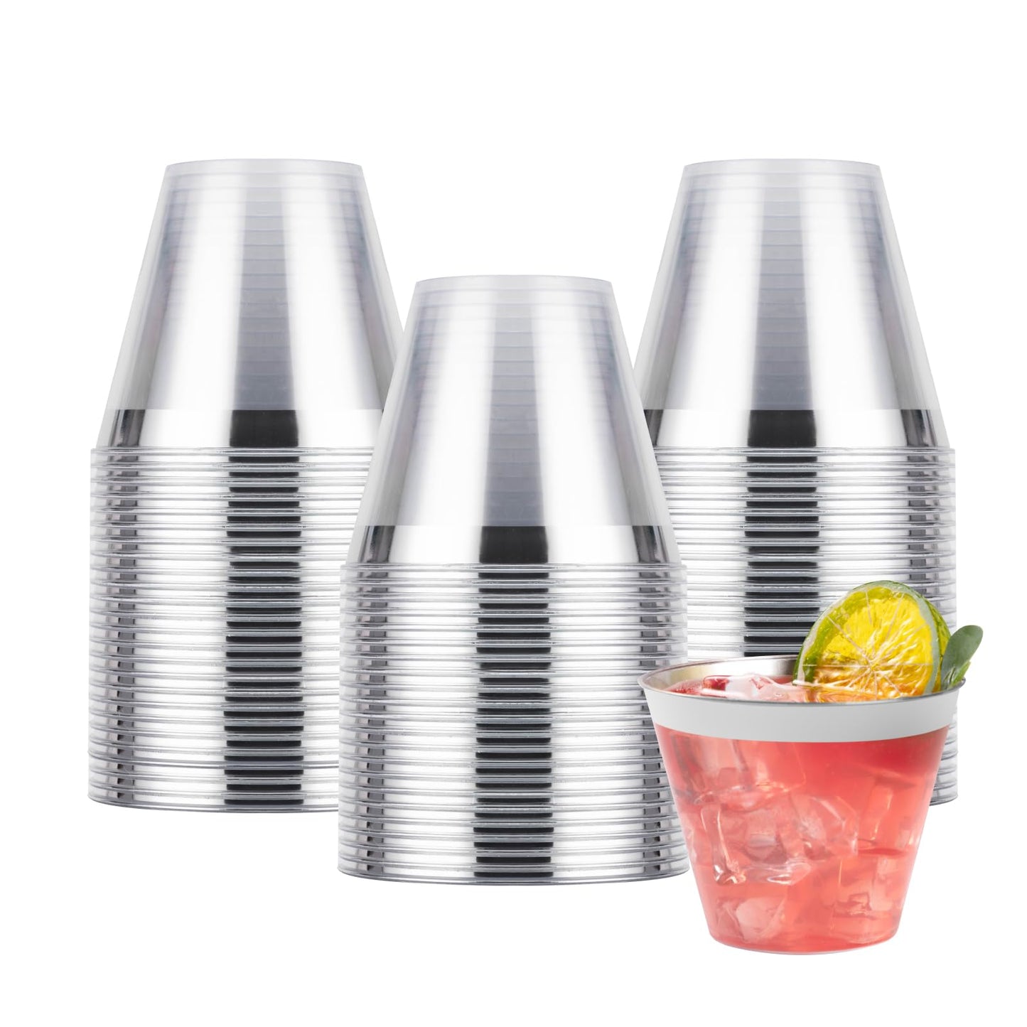 Goodluck 50PCS 9oz Plastic Cups for Party, Disposable Silver Plastic Cups, Cocktail Glasses for Wedding Thanksgiving, Christmas