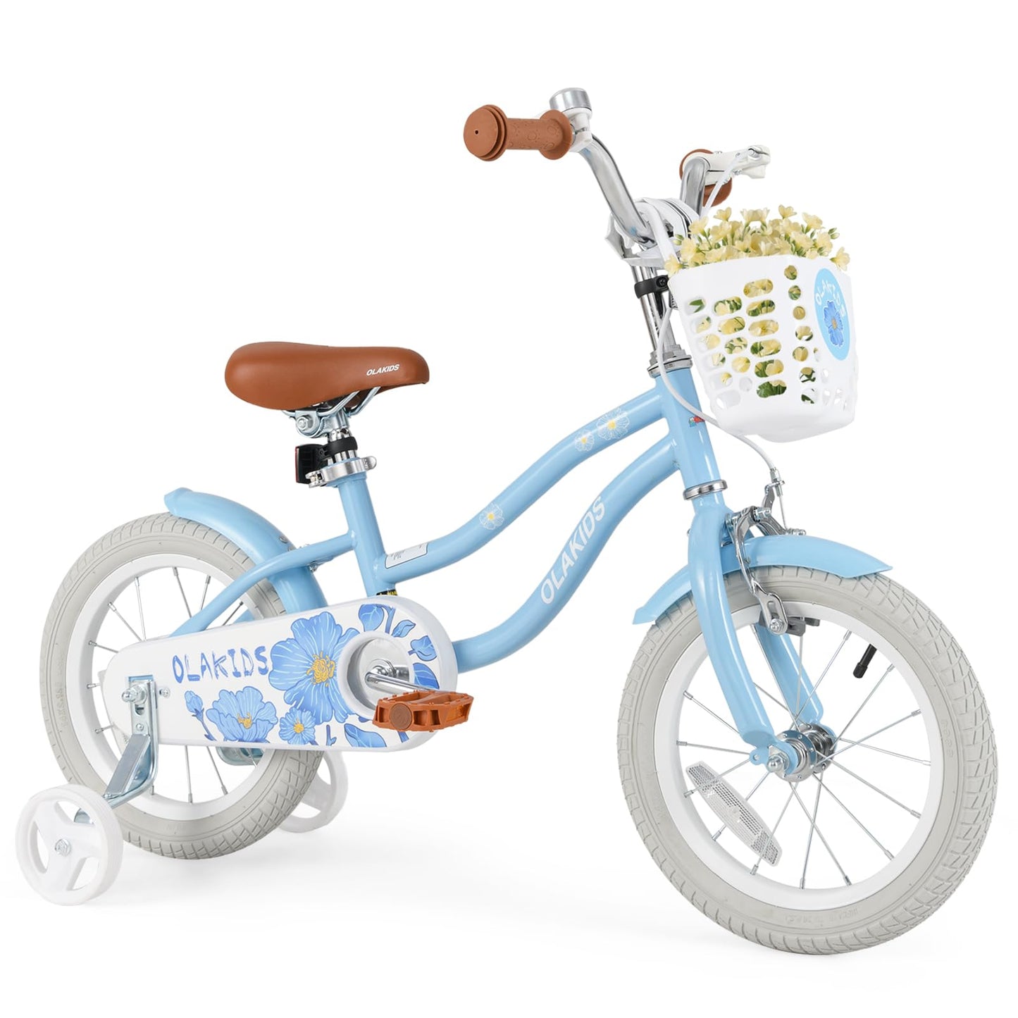 Olakids Kids Bike, 12 14 16 18 Inch Toddlers Bike with Training Wheels Basket Safety Bell Adjustable Seat Handlebar, Handbrake and Coaster Brake, Children's Bicycle for Girls Boys