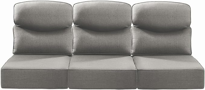 ACTREST Luxury 22x24/22x25 6-Inch Smile Outdoor Sofa Cushions Set of 3 - Memory Foam Deep Seat Patio Furniture Cushion for Wicker Rocker Dining Chair Loveseat 3-Seater L-Shape Sectional Sofa - Grey