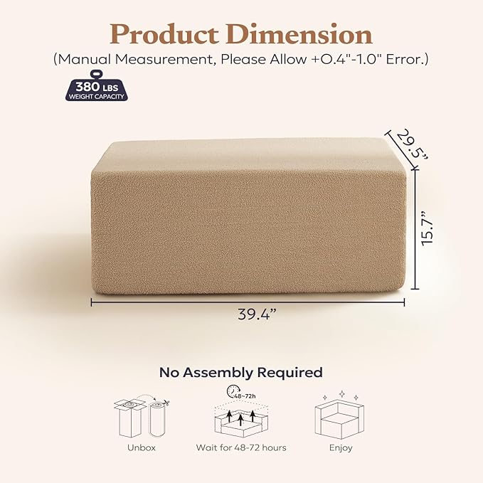 Furnify 40" Memory Foam Couch Footrest, Cloud Modular Sofa with Removable Cover, Upholstered Floor Sofa Ottoman, Upholstered Sofa for Bedroom Living Room, No Assembly Required (Teddy Boucle, Camel)