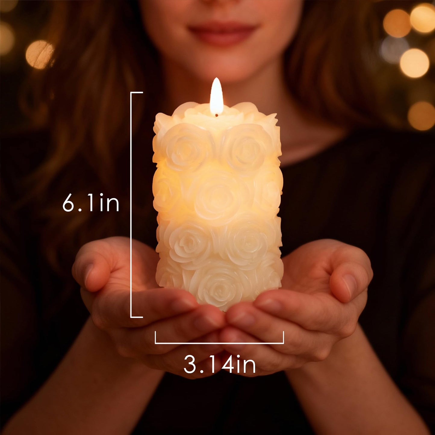 LUSHARBOR Rose Flameless Candles with Remote, Battery Operated Candles Rose Flower for Valentine's Day LED Pillar Candles Battery Powered for Mother’s Day & Weddings, Set of 2 Ivory