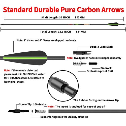 sanlida 24 PCs, 100% Pure Carbon, 0.003'' Straightness, Dragon 9 Flagship 24T Carbon Hunting Arrows for Compound Bow, Professional Standard Hunting Arrows with Removable Tips (300 Spine)