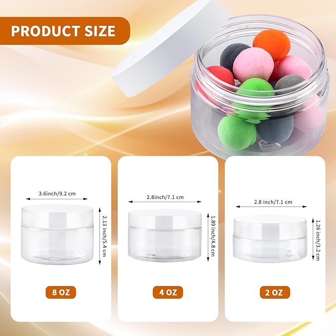 36 Pack 2 Oz Plastic Containers with white Lids,Small Clear Empty BPA Free and Refillable Cosmetic Jars Travel Containers for Creams, Lotion, Bath Salts, Sugar Scrub, Slime, Lip Scrub, Makeup