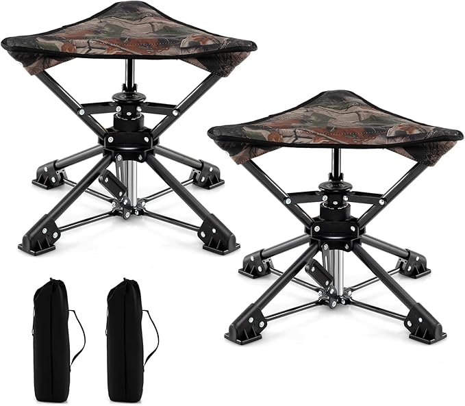 GYMAX 2 Pack 360° Swivel Camping Stool, Portable Folding Stool Seat with Carry Bag, Collapsible & Lightweight for Outdoor Fishing Backpacking Hunting Hiking Travel