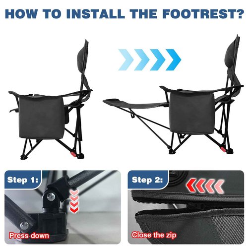 POEPORE Reclining Camping Chair 4 Position with Foot Rest Comfortable for Adults 265Ibs Folding Lounger Mesh Beach Chair with Cooler Bag,Cotton Cushion and Cup Holder for Outdoor Patio