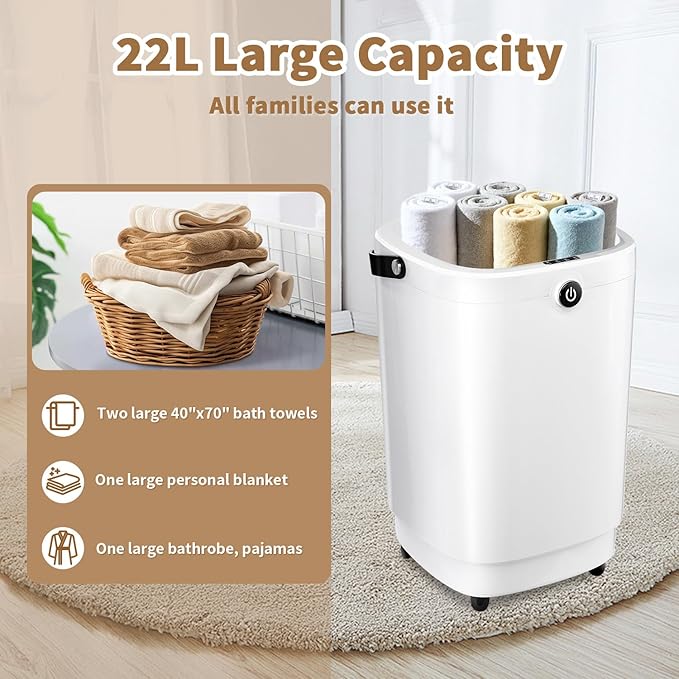 Towel Warmers for Bathroom Bucket，Luxury Large Spa Towel Hot Warmer Bucket Style-Hot Towels in 10 Minutes-Fits Up to Two 40"x70" Oversized Towels - Bathrobe, Towel, Blanket-Black