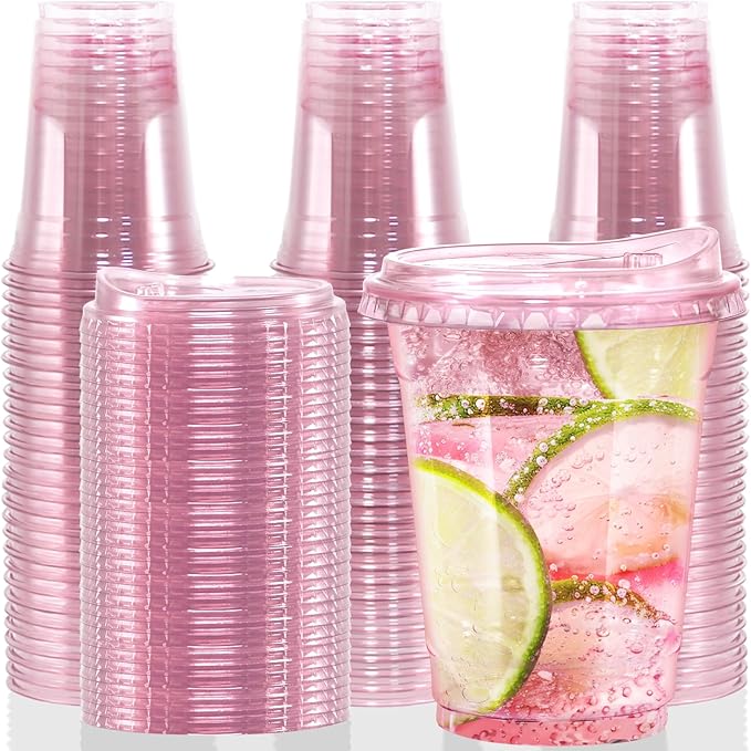 12oz Disposable Stemless Glasses With Strawless Sip Lids,PET Solo Disposable Cups ,Party Clear Plastic Wine Glasses for Pa...