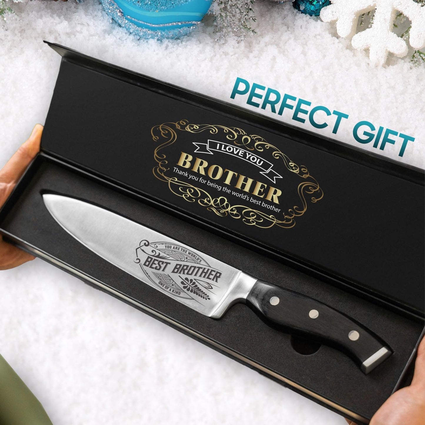 CUTLINX Premium Chef Knife Gift - Engraved BEST BROTHER - 8" Stainless Carbon Steel Kitchen Knive w/Pakka Wood Handle - Birthday, Father's Day, Christmas, Anniversary, or Housewarming Gifts