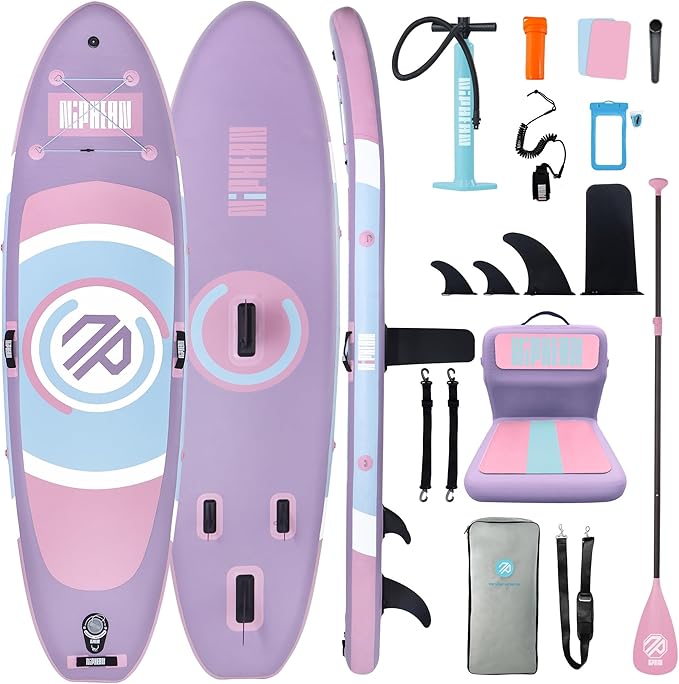 Niphean Inflatable Stand up Paddle Board with StabilTrac Fin, 400LBS Capacity & Wide EVA and Ergonomic Kayak Seats with Ba...
