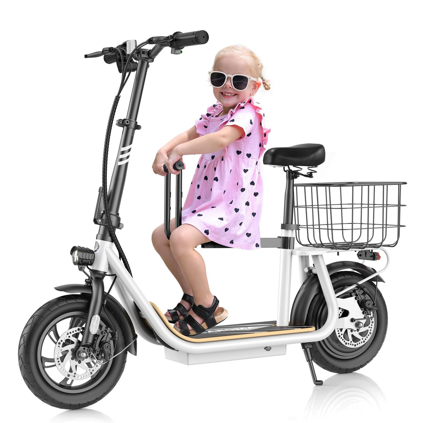 Caroma Peak 1200W Electric Scooter with Seat, Electric Scooter Adults with 12" Shock-Absorbing Tires, 500Wh Battery up to 30 Miles&20MPH, Foldable Electric Bike with Seat for Commuting(White)