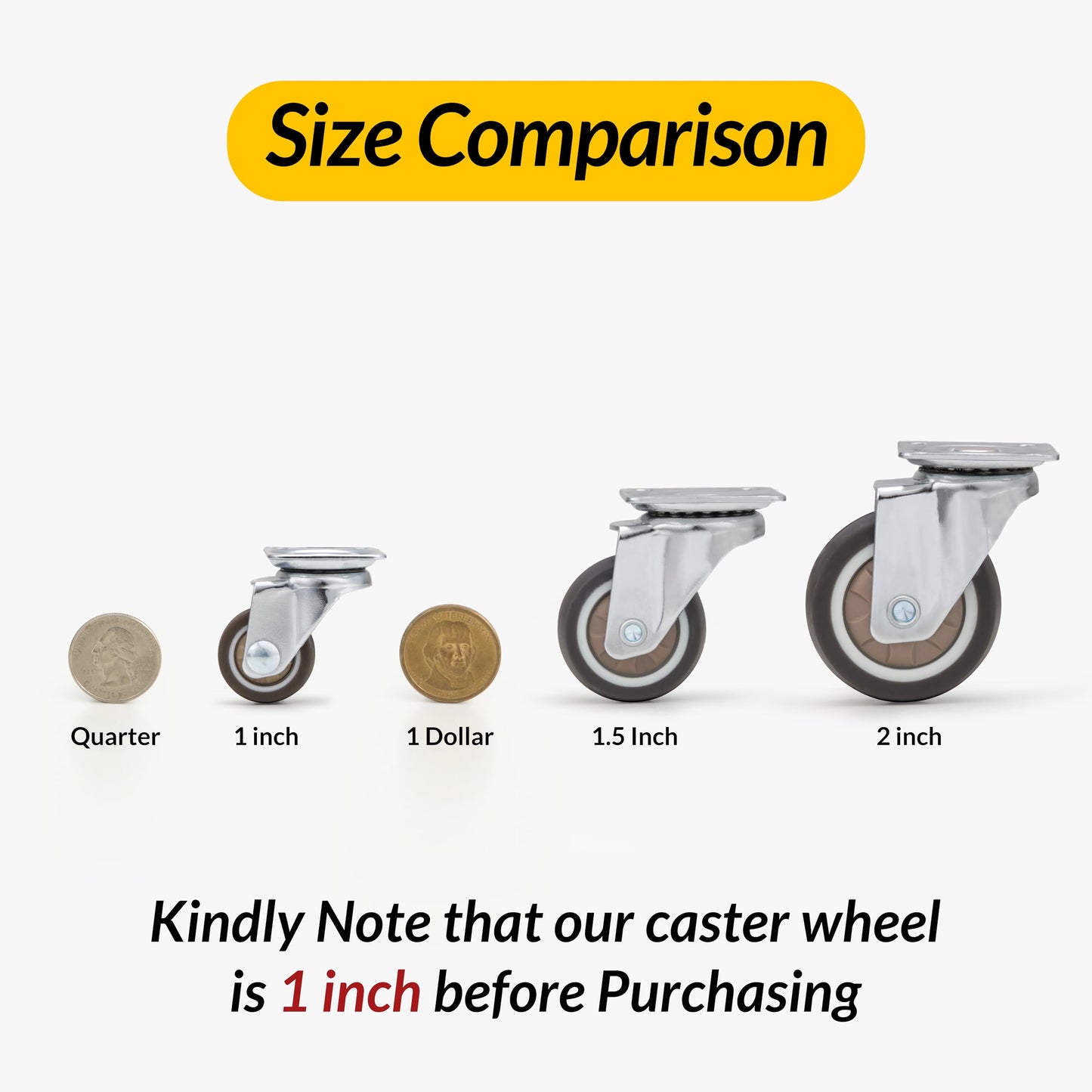 HOLKIE 1 inch Small Caster Wheels for Furniture Low Profile Casters Set of 4 Total Capacity 90 Lbs Perfect Wheels for Small Project,Nightstand,Side Table (No Brake)