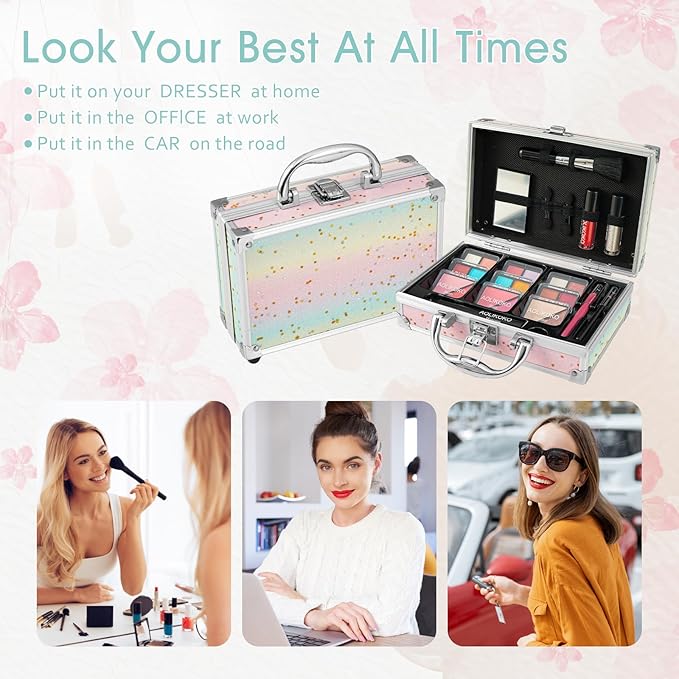 Makeup Kit for Teenager & Women Full Kit, All in One Makeup Set With The Small Cosmetic Train Case, Professional Makeup Kit, Makeup Gift Set for Women Girls (Set B)